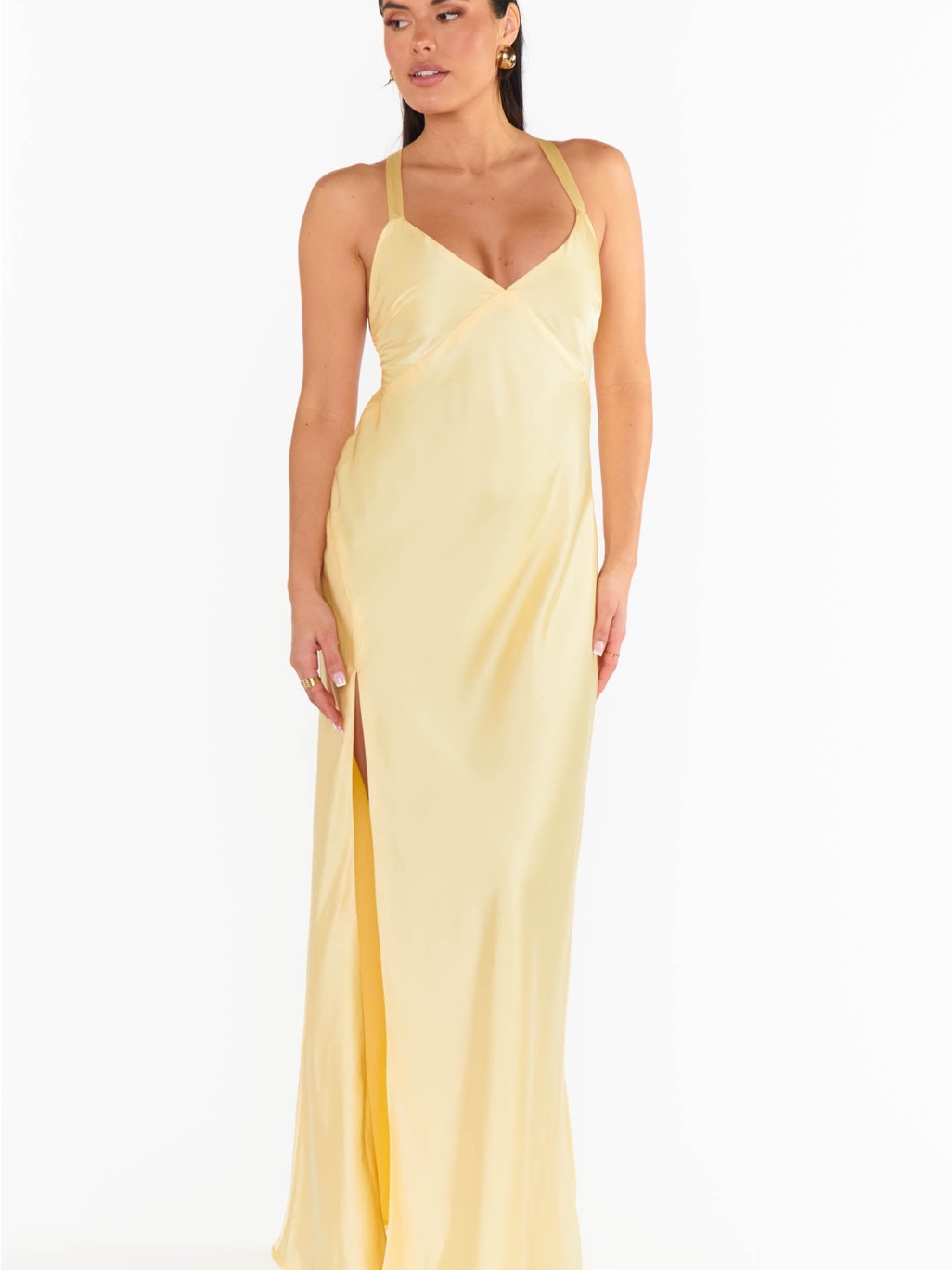 Show Me Your Mumu Anderson Maxi Dress Elegant Yellow Satin Slip Wedding Guest
